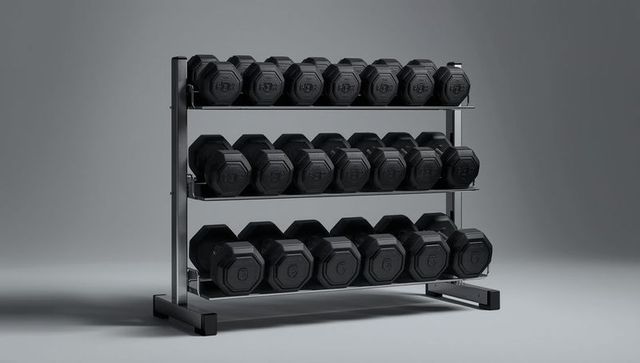 Organized dumbbell rack in minimalist gym display