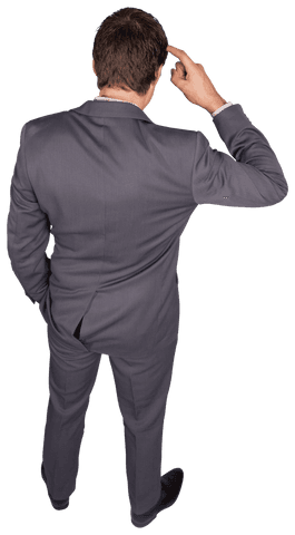 Back View of Businessman Scratching Head, Transparent Context