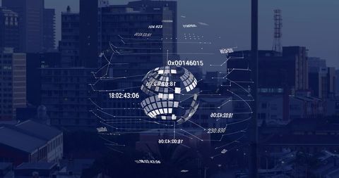 Digital Globe Over Cityscape with Data Connections - Download Free Stock Images Pikwizard.com