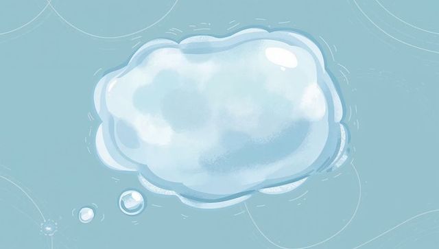 Floating pastel thought bubble over muted sky, idea concept and minimal flat design
