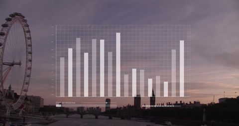Data Interface Overlaying London Cityscape at Dusk