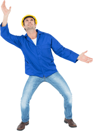 Construction Worker in Helmet Intriguing Pose with Transparent Background