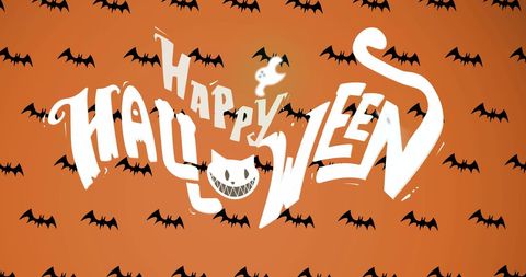 Happy Halloween Graphic with Bats and Orange Background - Download Free Stock Images Pikwizard.com