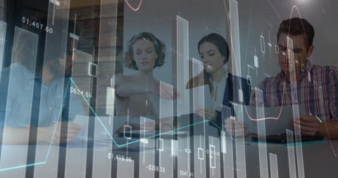 Business Team Analyzing Financial Statistics in Modern Office