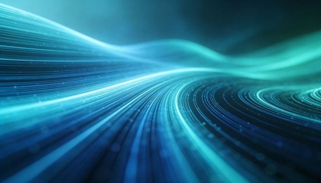 Flowing Turquoise Light Ribbons Forming Futuristic High-Speed Digital Data Streams