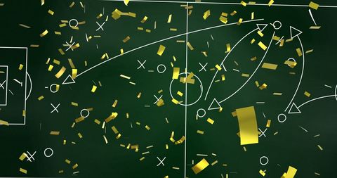 Football Strategy on Chalkboard with Confetti Overlay