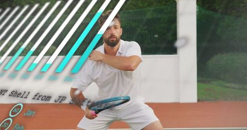 Dynamic tennis player preparing shot on clay court