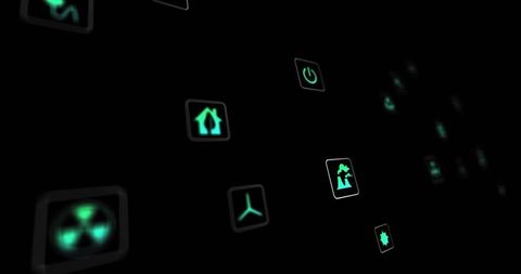 Floating Eco and Energy Icons on Black Modern Background