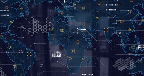 Abstract Global Map with Data Processing Elements - Download Free Stock Images Pikwizard.com