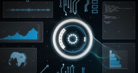 futuristic digital interface with circular scanner and data processing - Download Free Stock Images Pikwizard.com