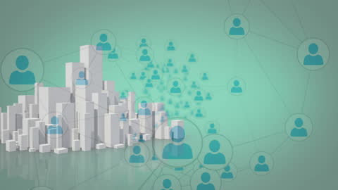 Digital Network Icons Over Urban Skyline