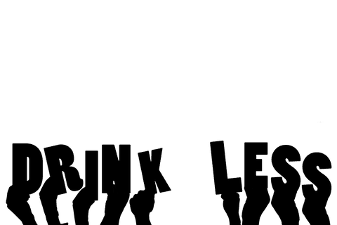 Transparent Digital Art of Hands Holding Drink Less Motivational Text