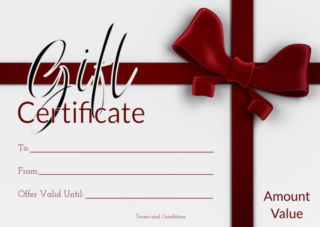 Gift Certificate With Red Ribbon And Bow On White Background - Download Free Stock Templates Pikwizard.com