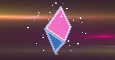 Floating Geometric Icon with Luminous Sparks on Vibrant Gradient