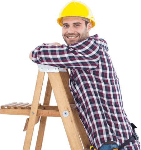smiling construction worker on ladder transparent background - Download Free Stock Videos Pikwizard.com