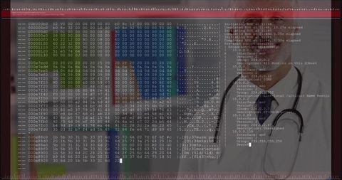 Medical innovation with cybersecurity interface and hex data overlay