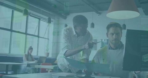 Collaborative Workplace with Team Discussion in Modern Office