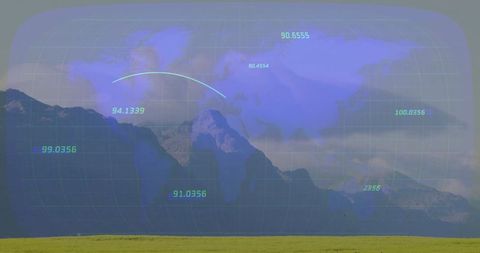 Futuristic Map Interface Overlayed on Mountain Landscape