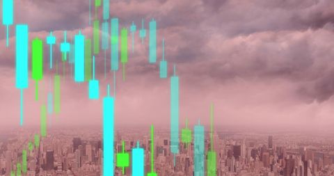 City Skyline with Digital Financial Graph Overlay