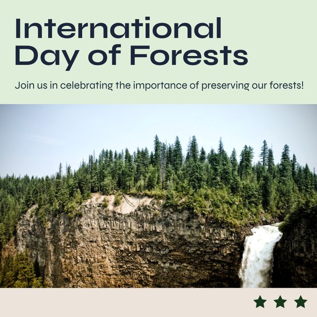 Celebrating International Day of Forests with Scenic Waterfall and Lush Trees - Download Free Stock Templates Pikwizard.com