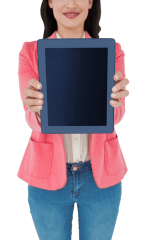 woman holding transparent tablet screen for presentation display - Download Free Stock Videos Pikwizard.com