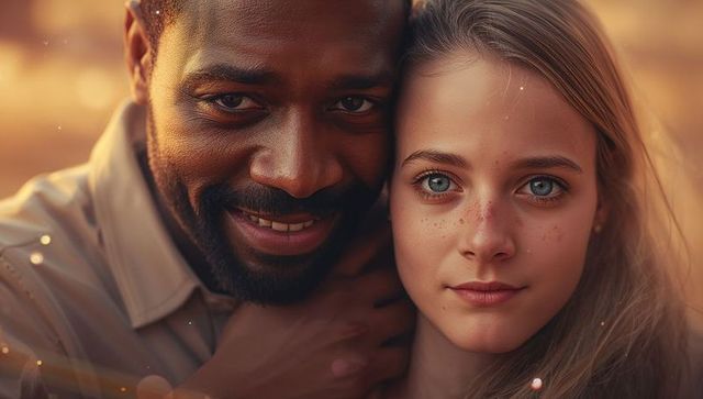 Romantic Couple Embracing with Warm Amber Glow