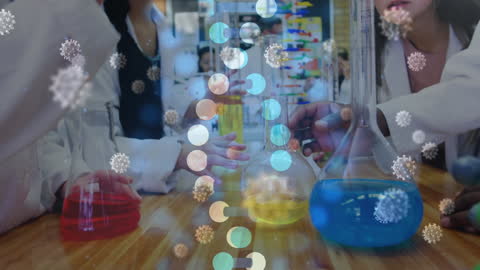 Scientist Research in Laboratory with DNA and Virus Overlay