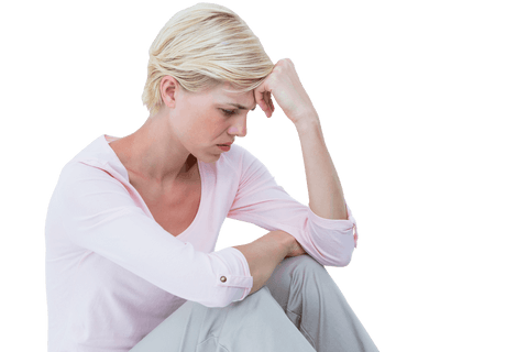 Transparent Sorrowful Woman Sitting with Head in Hand