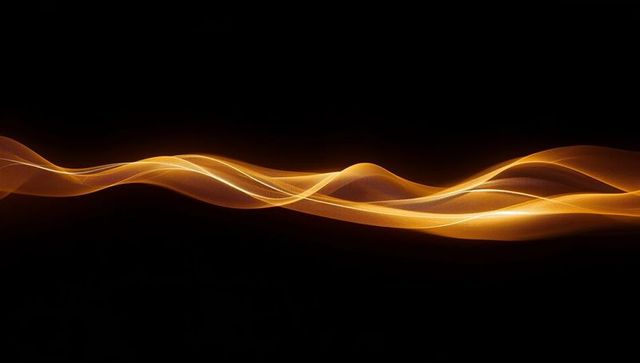Luminous golden wave ribbon on black background