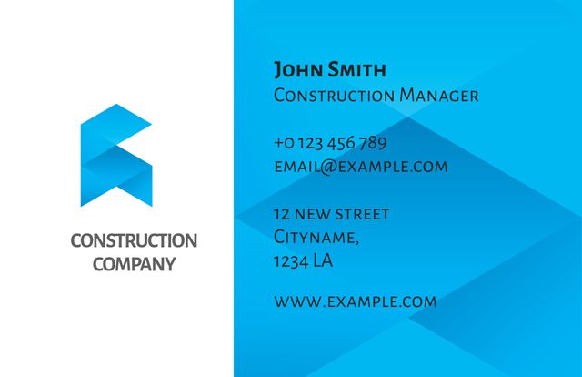 Modern Blue Branding Business Card for Construction Manager - Download Free Stock Templates Pikwizard.com