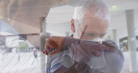Senior Man in Mask Protecting from Germs Overlapping School Experience