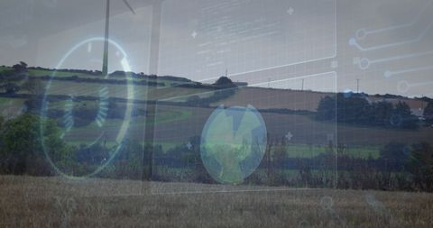 Digital Overlay of Wind Turbines on Countryside Background - Download Free Stock Images Pikwizard.com