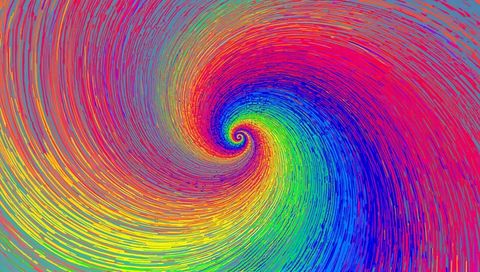 Vibrant rainbow spiral creating dynamic energy vortex