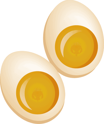 Transparent boiled egg halves with glossy yolks minimalist design