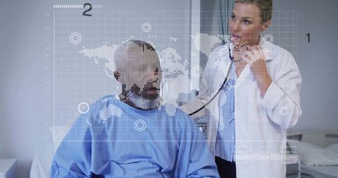 Healthcare Technology Doctor with Patient in Futuristic Clinic
