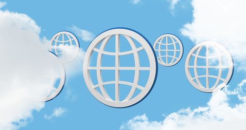 Global network symbols floating in blue sky