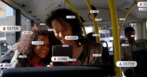 Mother and Daughter Connected by Social Media on Public Transport