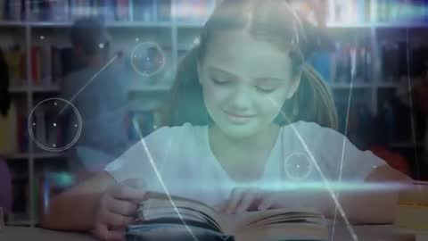 Future of Education: Girl Exploring Learning with Holographic Technology