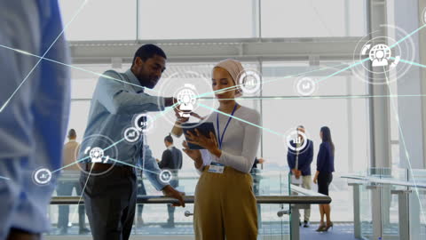 Interconnected Business Team Analyzing Digital Network