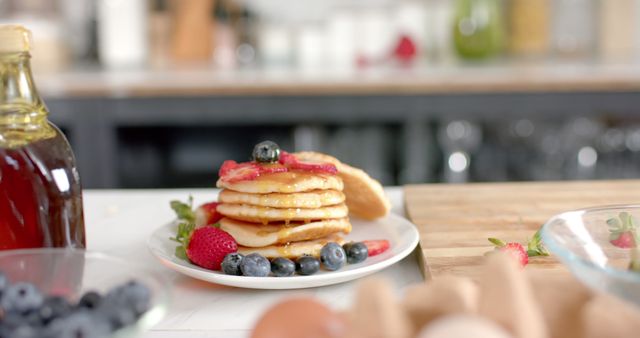 Stack of Pancakes with Fresh Berries and Maple Syrup - Download Free Stock Images Pikwizard.com