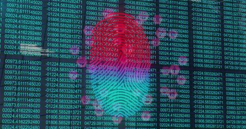 Fingerprint on Digital Data Interface with Media Icons Overlay - Download Free Stock Images Pikwizard.com