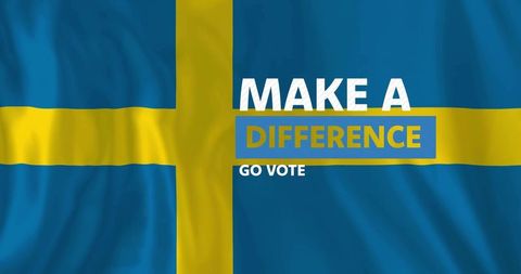 Swedish flag background promoting make a difference go vote slogan for election campaign