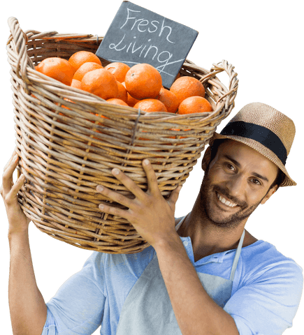 smiling farmer carrying wicker basket of oranges transparent background - Download Free Stock Videos Pikwizard.com