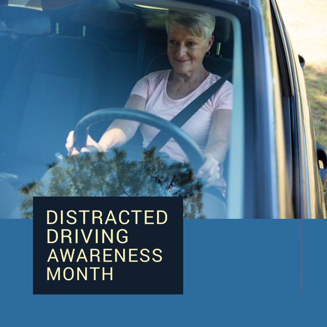 Senior Woman Driving Car for Distracted Driving Awareness Month - Download Free Stock Templates Pikwizard.com