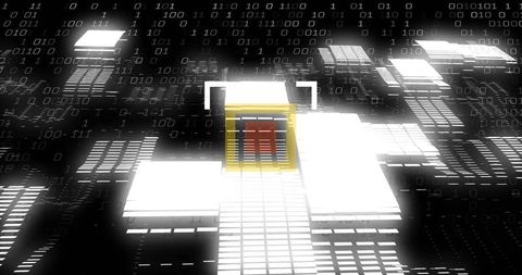 Futuristic digital platforms with binary code swim