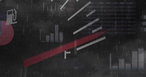 Abstract fuel gauge with digital data and statistics overlay