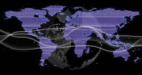 Futuristic World Map With Digital Streaming Data Lines