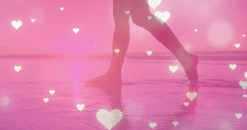 Romantic Beach Walk with Heart Elements Art Overlay