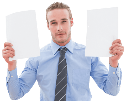 Caucasian Businessman Displaying Blank Papers on Transparent Background - Download Free Stock Videos Pikwizard.com