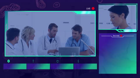 Diverse Medical Team Discussing Data with Futuristic Interface Animation